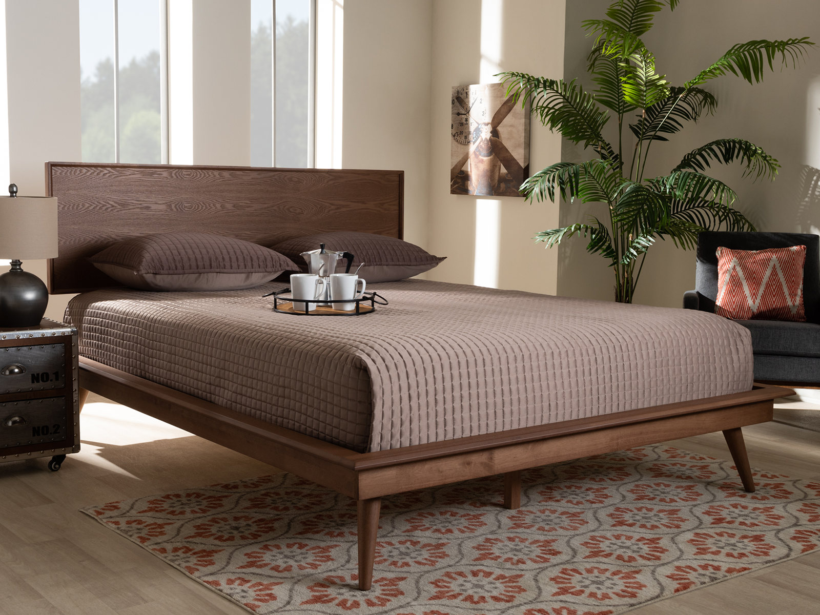 Baxton Studio Wood Platform Bed | Queen | Karine Mid-Century Modern